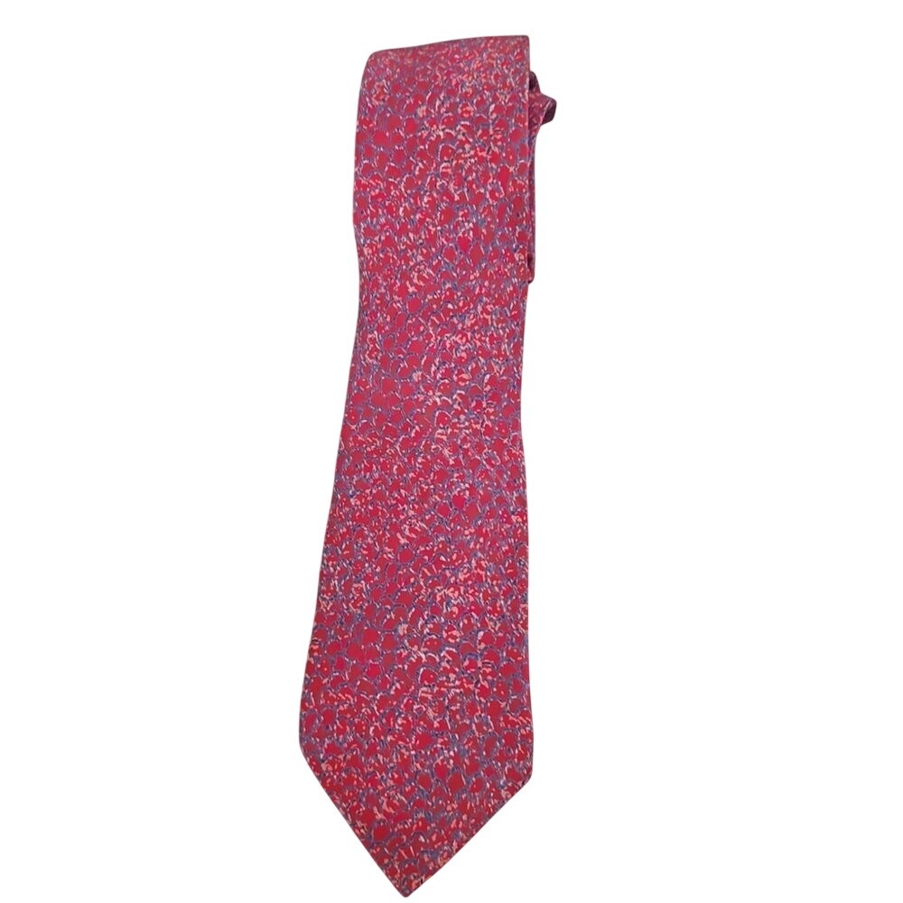 Vintage Enrico Sarchi‎ Red Silk Tie with Blue Abstract Pattern Designer Necktie
